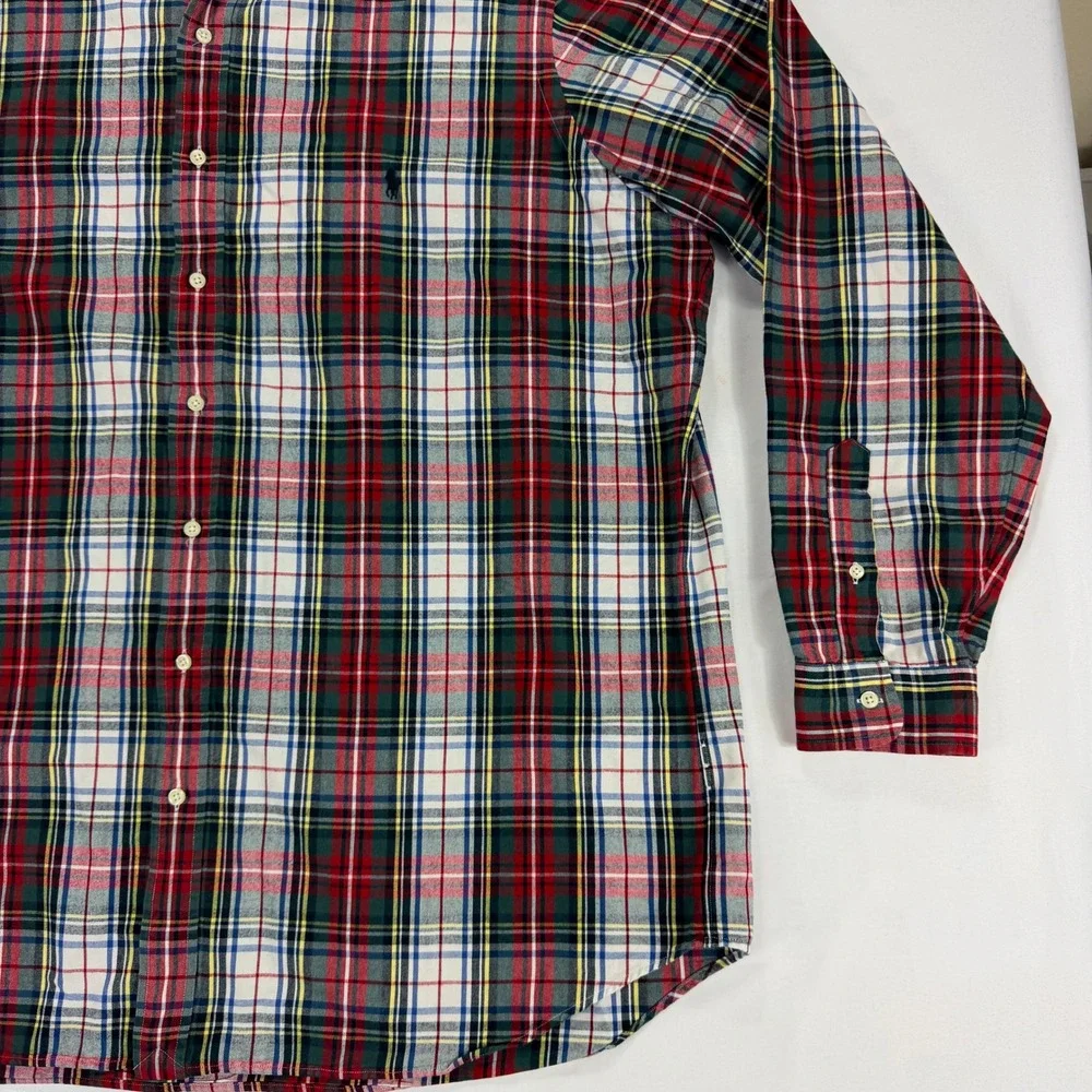 Polo Ralph Lauren Plaid Button Up Shirt‎ Mens 2XLT Red Green Cotton